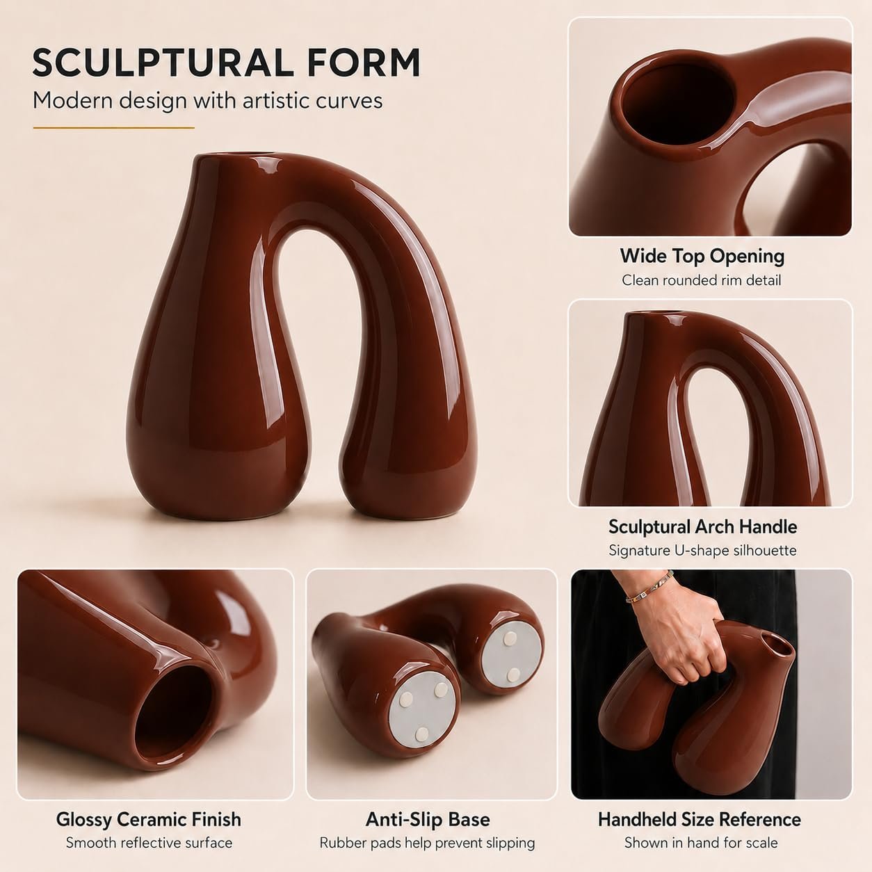 Brown Ceramic Vase - Image 3
